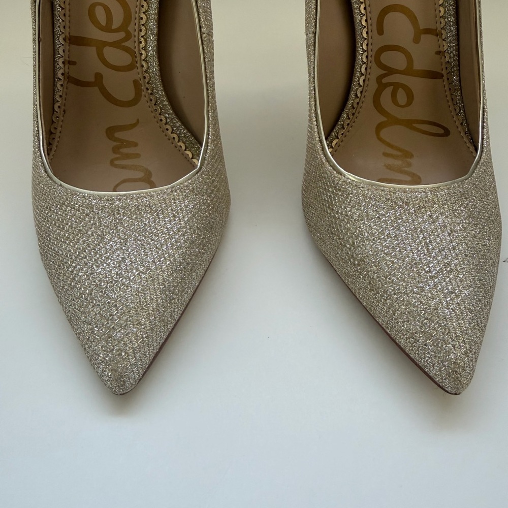 Sam Edelman Glitter Pointed Toe Pumps in Champagne - Picture 2 of 11